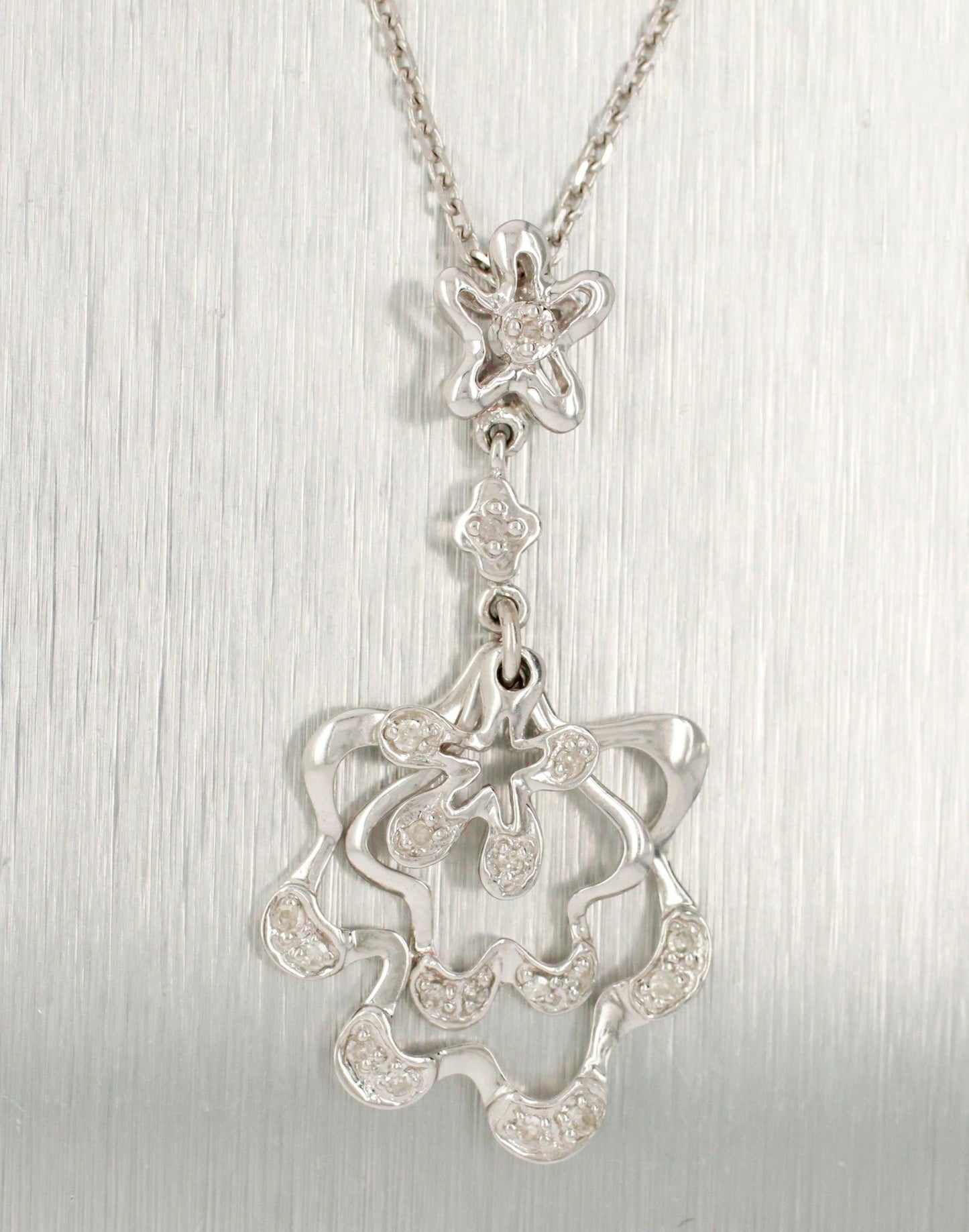 Modern Abstract 0.20ctw Diamond Wave Star Pendant - 14k White Gold Necklace 20" Chain