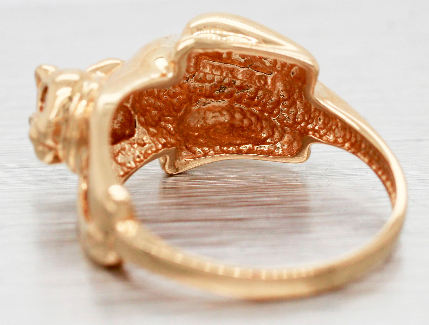 Vintage Designer Diamond-Eyed Cat Bowtie Ring - 14k Yellow Gold Kitten Size 5.25