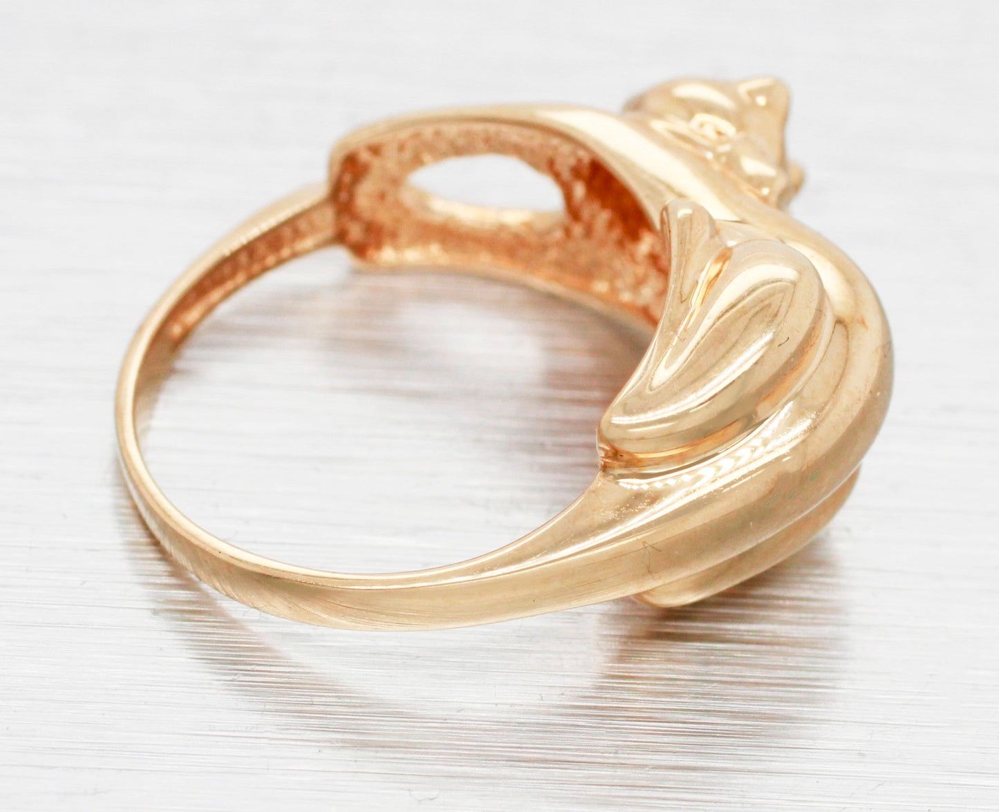 Vintage Designer Diamond-Eyed Cat Bowtie Ring - 14k Yellow Gold Kitten Size 5.25