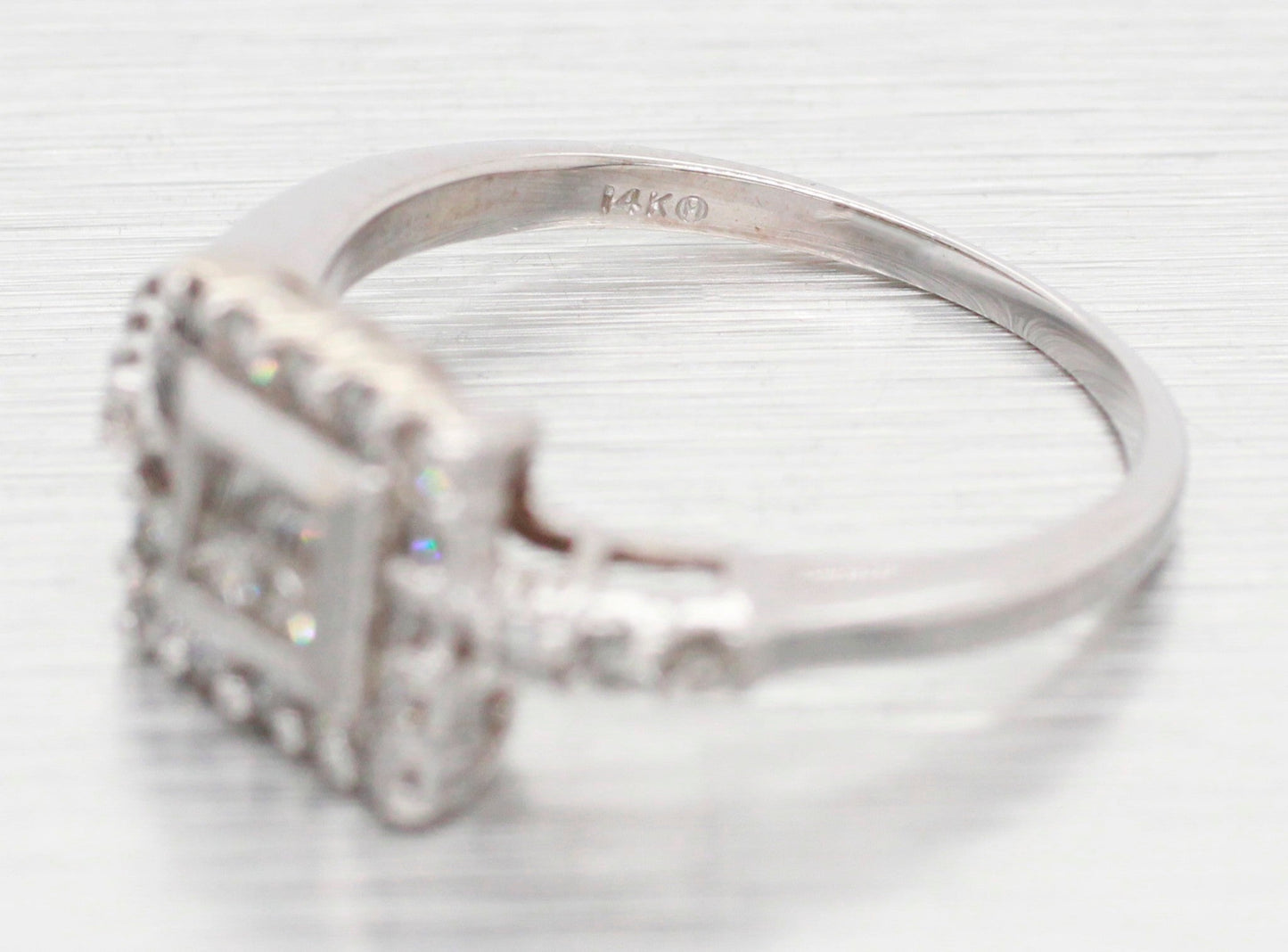 Vintage 0.35ctw Diamond Cocktail Ring - 14k White Gold Square Halo Setting