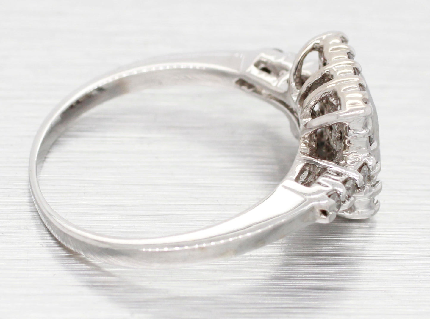 Vintage 0.35ctw Diamond Cocktail Ring - 14k White Gold Square Halo Setting