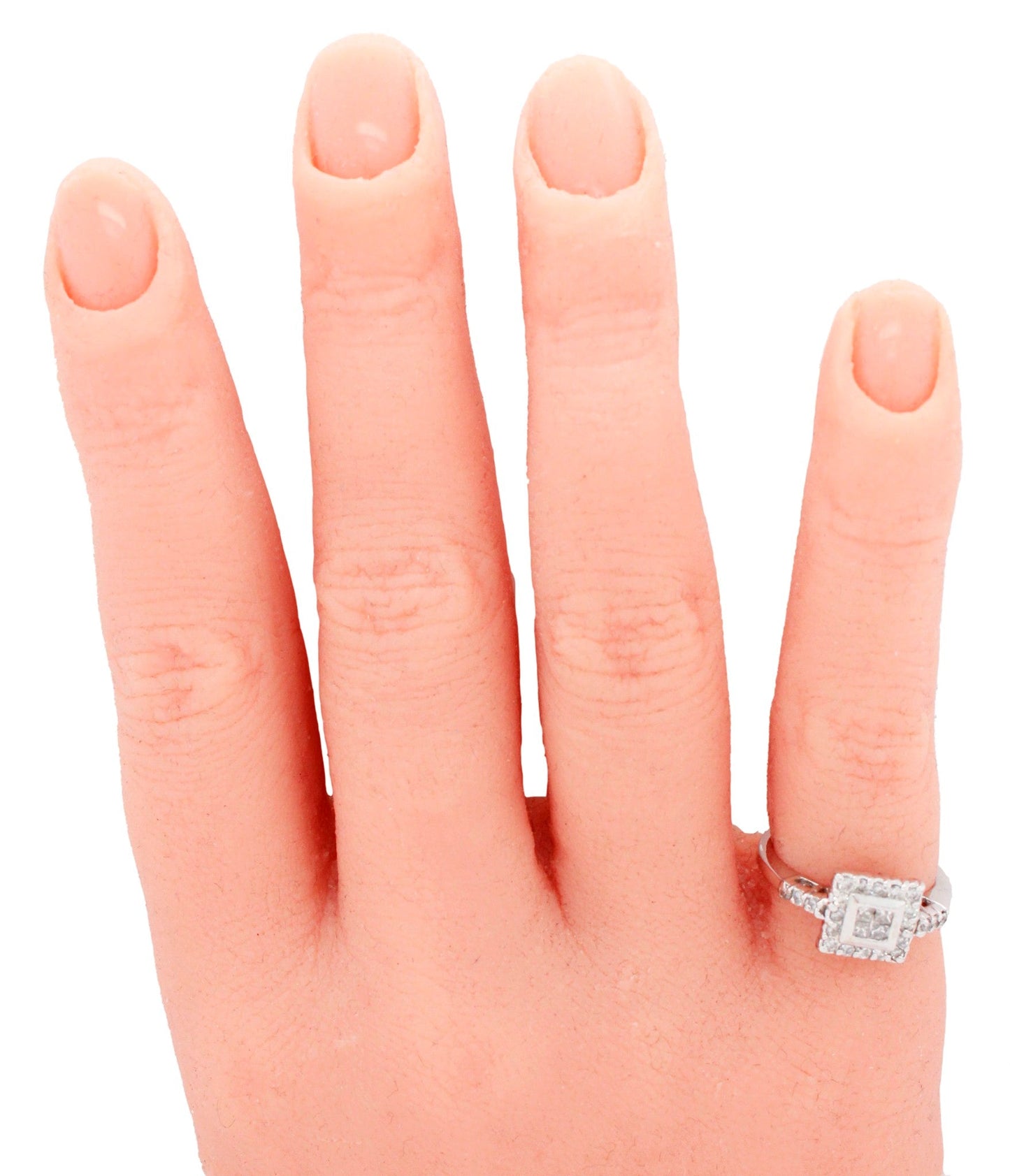 Vintage 0.35ctw Diamond Cocktail Ring - 14k White Gold Square Halo Setting