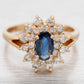 Vintage Oval Sapphire & 0.25ctw Diamond Halo Cocktail Ring - 14k Yellow Gold