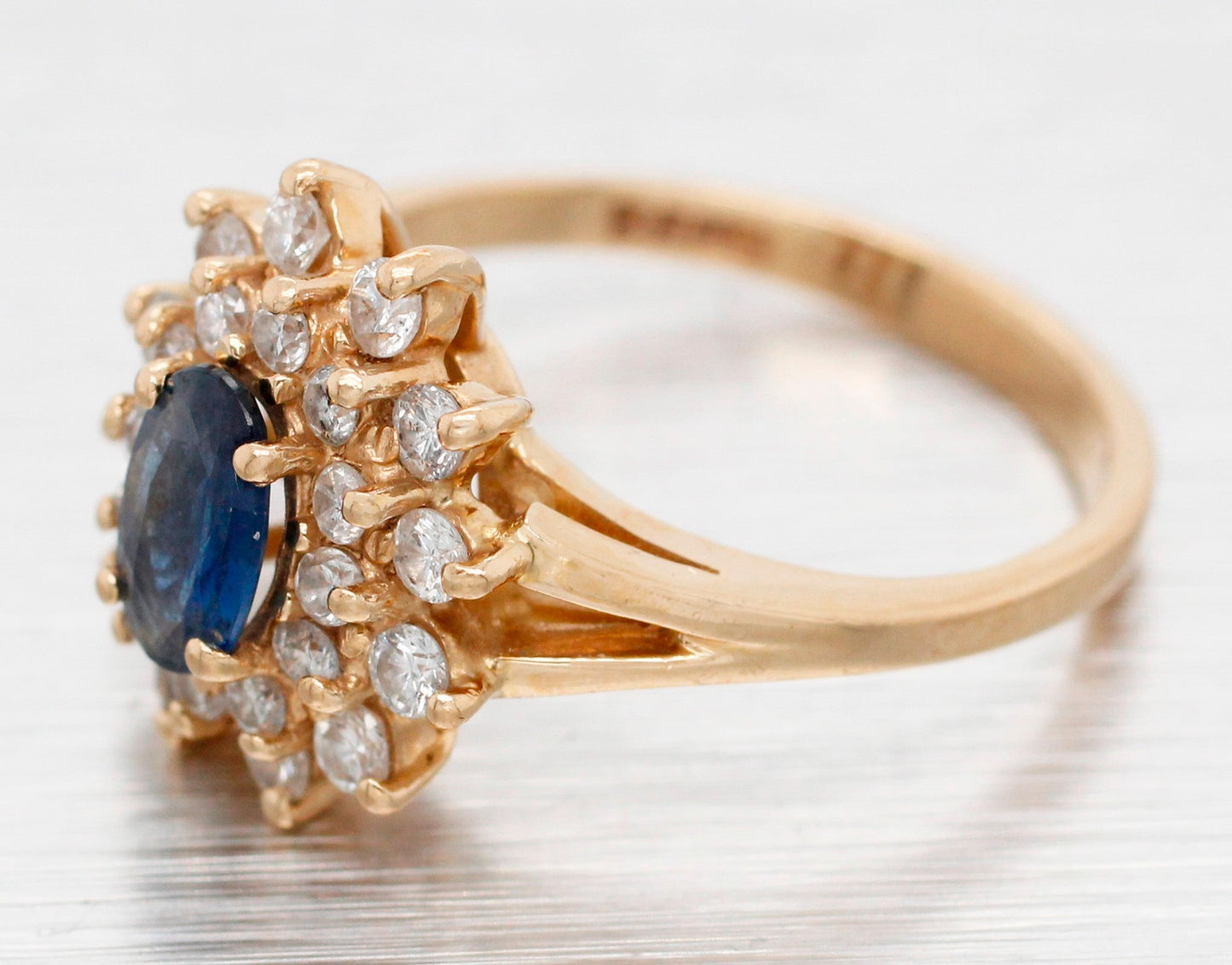 Vintage Oval Sapphire & 0.25ctw Diamond Halo Cocktail Ring - 14k Yellow Gold