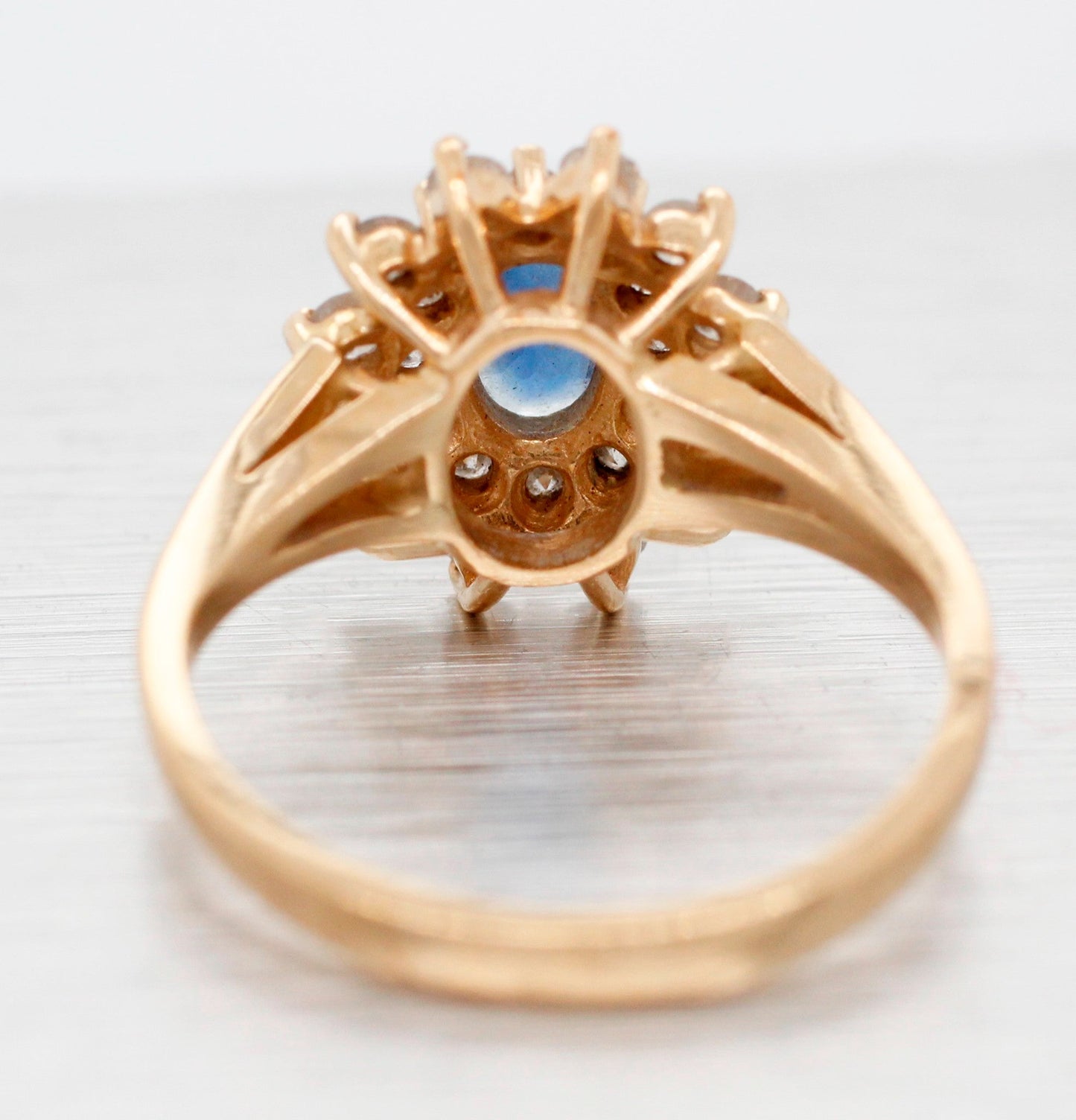 Vintage Oval Sapphire & 0.25ctw Diamond Halo Cocktail Ring - 14k Yellow Gold