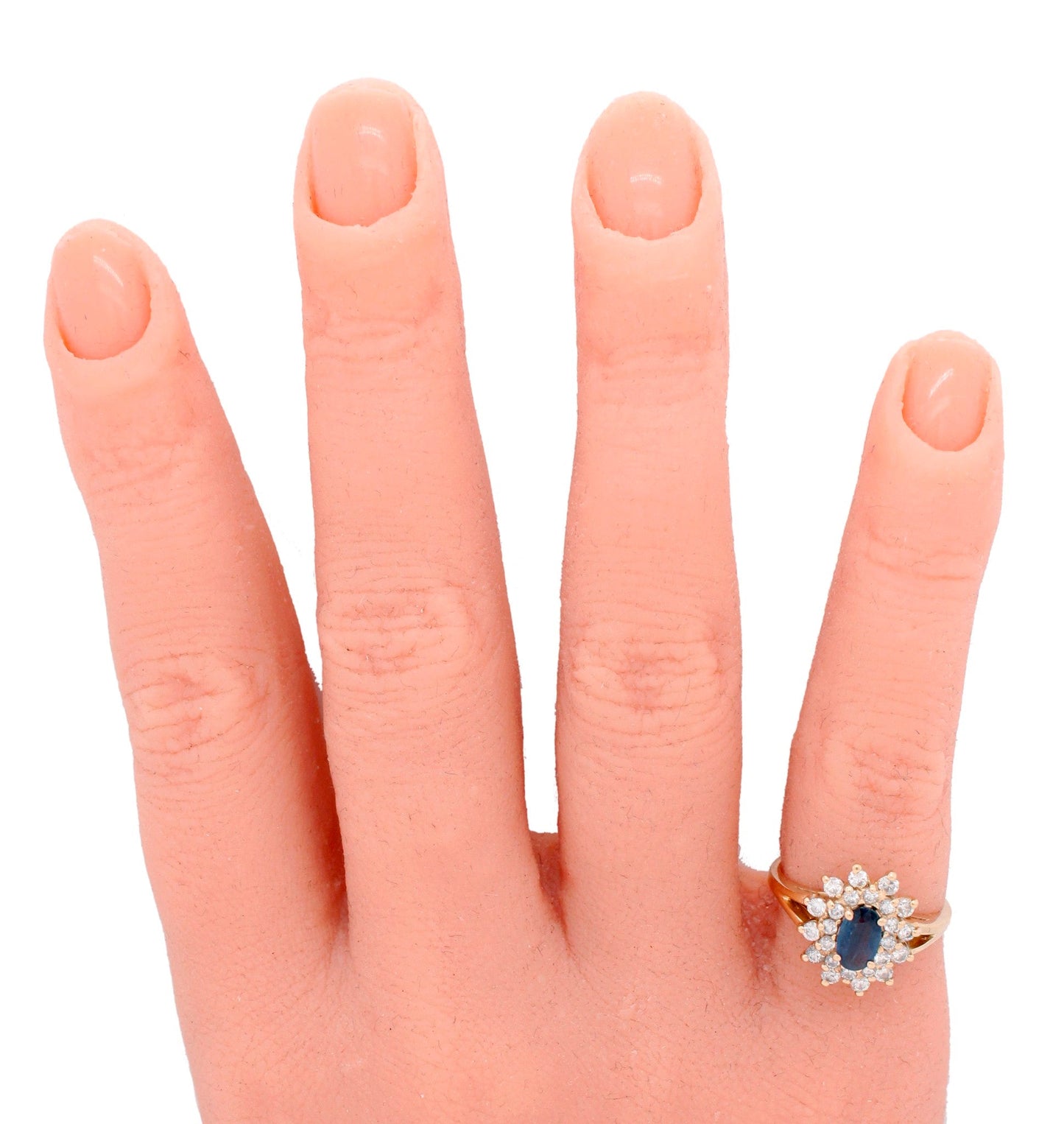 Vintage Oval Sapphire & 0.25ctw Diamond Halo Cocktail Ring - 14k Yellow Gold
