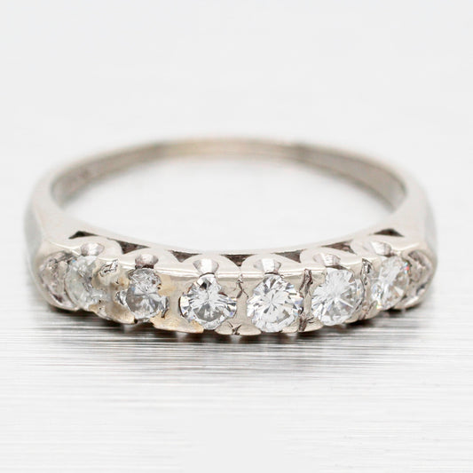 Antique Art Deco 0.60ctw Single-Row Diamond Wedding Band Ring - 14k White Gold