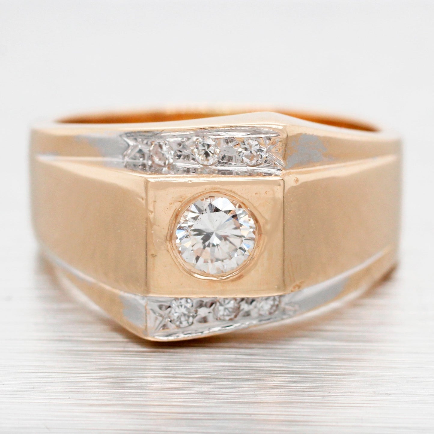 Vintage 0.36ctw Diamond Men's Signet Ring - 14k Yellow Gold - Size 7.75