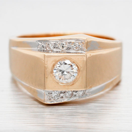 Vintage 0.36ctw Diamond Men's Signet Ring - 14k Yellow Gold - Size 7.75