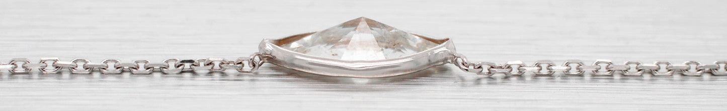 Vintage 1.10ct Marquise Diamond Pendant - 14k White Gold Necklace - 18"