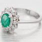 Vintage Oval Emerald & Diamond Halo Cocktail Ring - 18k White Gold Reverse Taper