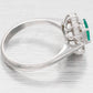 Vintage Oval Emerald & Diamond Halo Cocktail Ring - 18k White Gold Reverse Taper