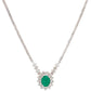 Vintage Emerald & Diamond Halo Pendant Choker - 18k White Gold Necklace - 14"