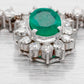 Vintage Emerald & Diamond Halo Pendant Choker - 18k White Gold Necklace - 14"