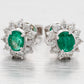 Vintage Oval Emerald & Diamond Halo Stud Earrings - 18k White Gold - Pushbacks