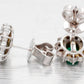 Vintage Oval Emerald & Diamond Halo Stud Earrings - 18k White Gold - Pushbacks