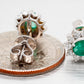 Vintage Oval Emerald & Diamond Halo Stud Earrings - 18k White Gold - Pushbacks