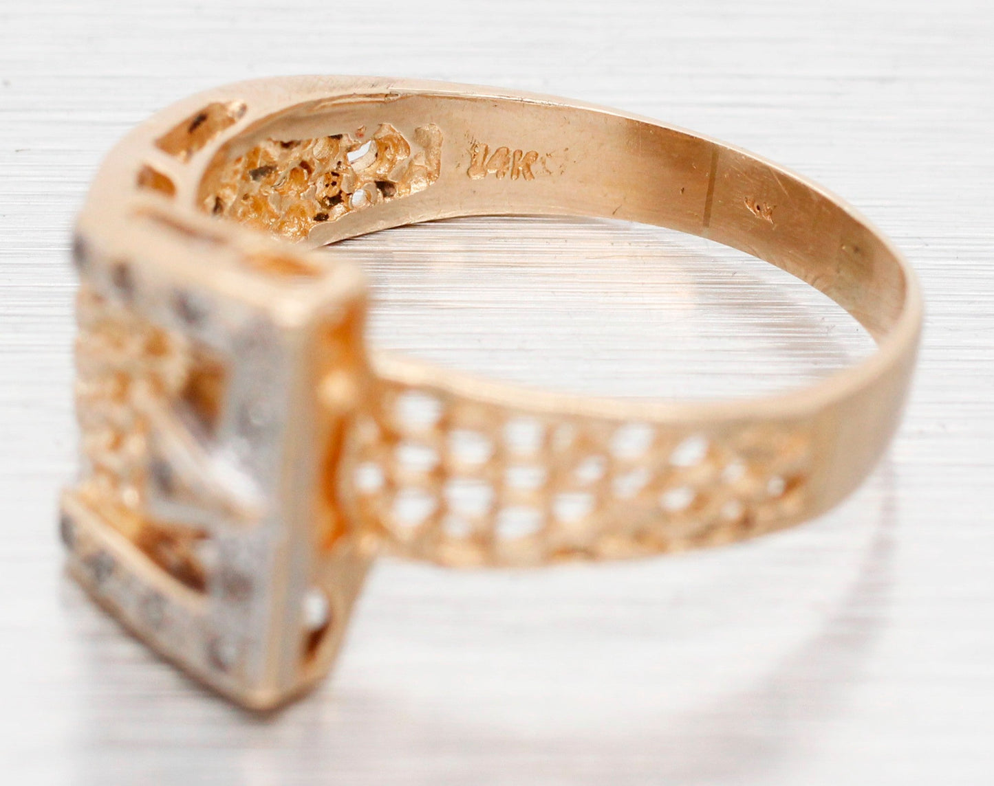Antique Art Deco Single Cut Diamond Belt Buckle Band Ring - 14k Yellow Gold