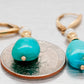 Vintage Turquoise Drop Dangle Earrings w/ Pearl Accents - 14k Yellow Gold