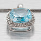 Vintage Aquamarine & Diamond Halo Square Pendant - 14k White Gold Necklace - 20"