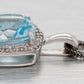 Vintage Aquamarine & Diamond Halo Square Pendant - 14k White Gold Necklace - 20"