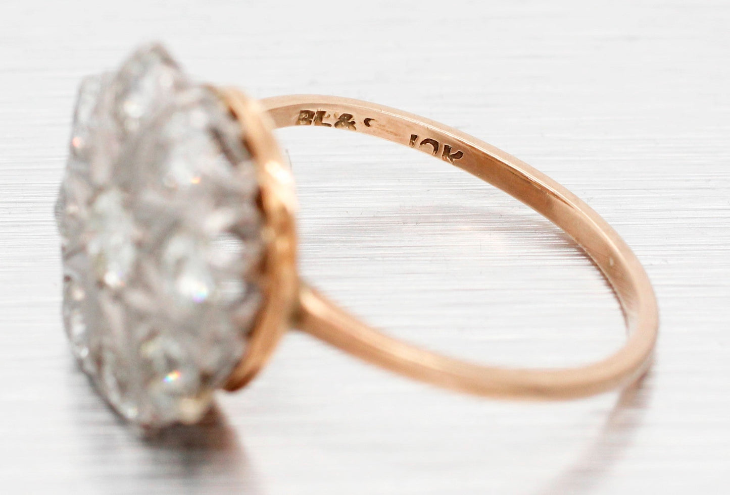Antique Art Deco 1.00ctw Diamond Flower Cocktail Ring - 14k Yellow Gold Band