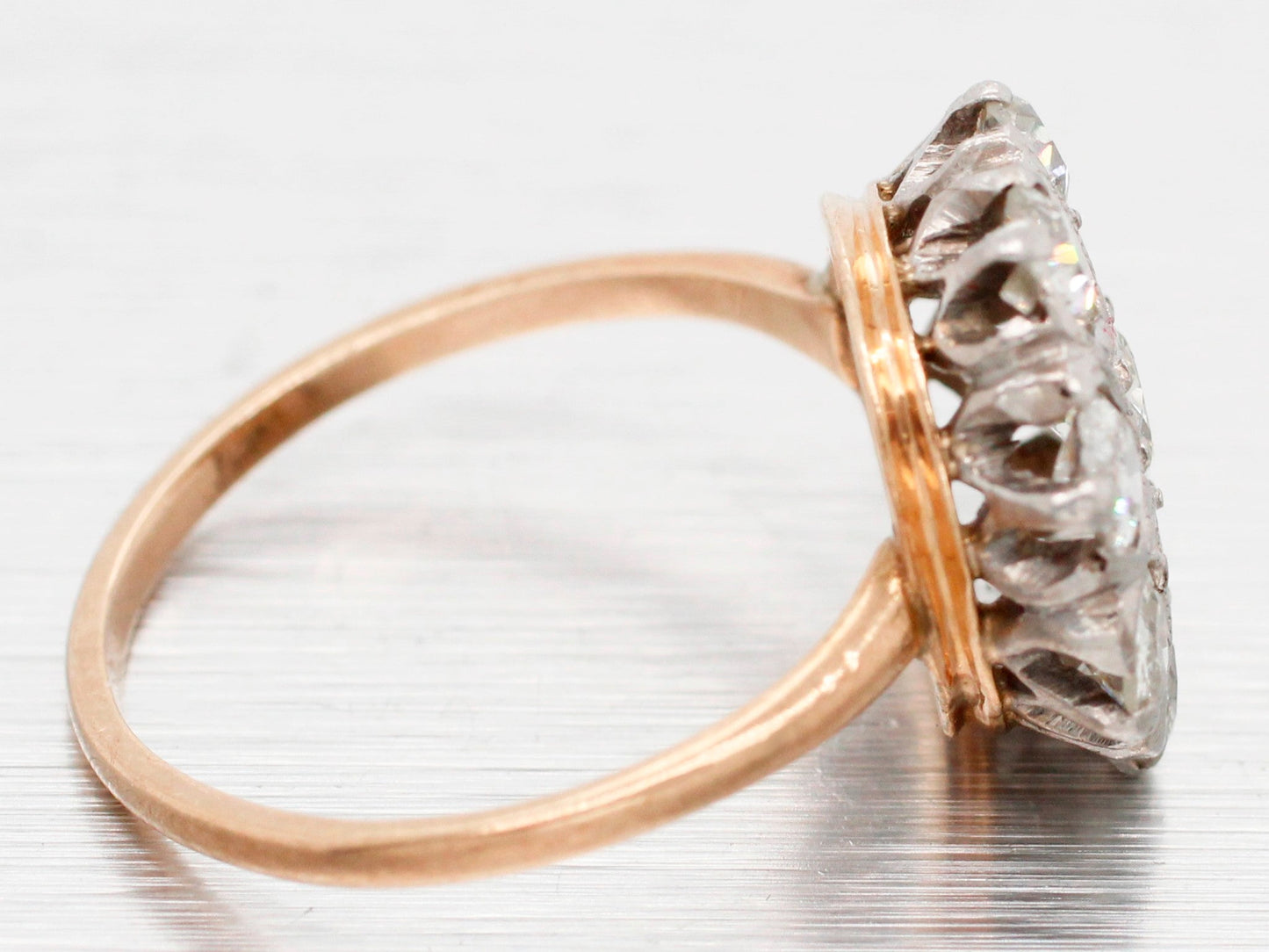 Antique Art Deco 1.00ctw Diamond Flower Cocktail Ring - 14k Yellow Gold Band
