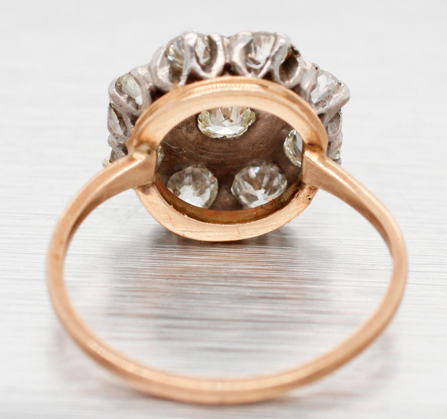 Antique Art Deco 1.00ctw Diamond Flower Cocktail Ring - 14k Yellow Gold Band
