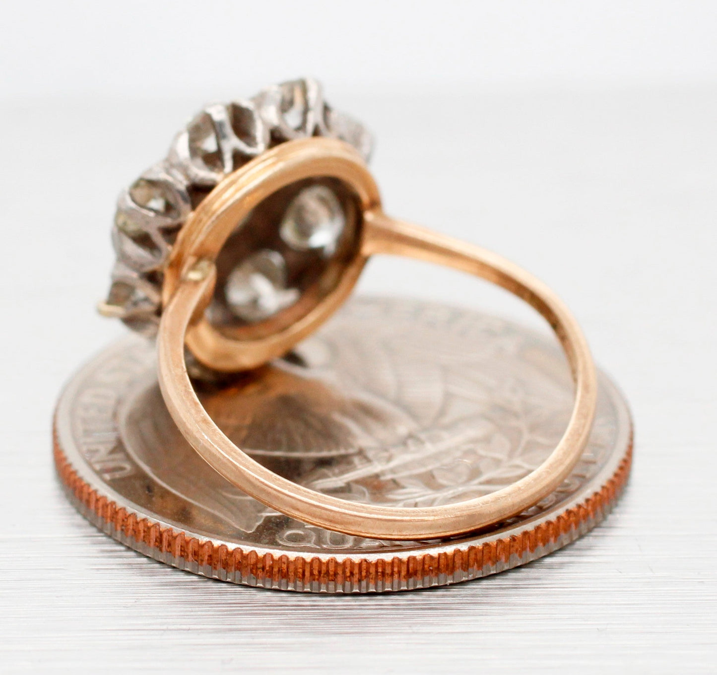Antique Art Deco 1.00ctw Diamond Flower Cocktail Ring - 14k Yellow Gold Band