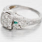 Antique Art Deco 0.25ctw Diamond & Emerald Nature Band Ring - 14k White Gold