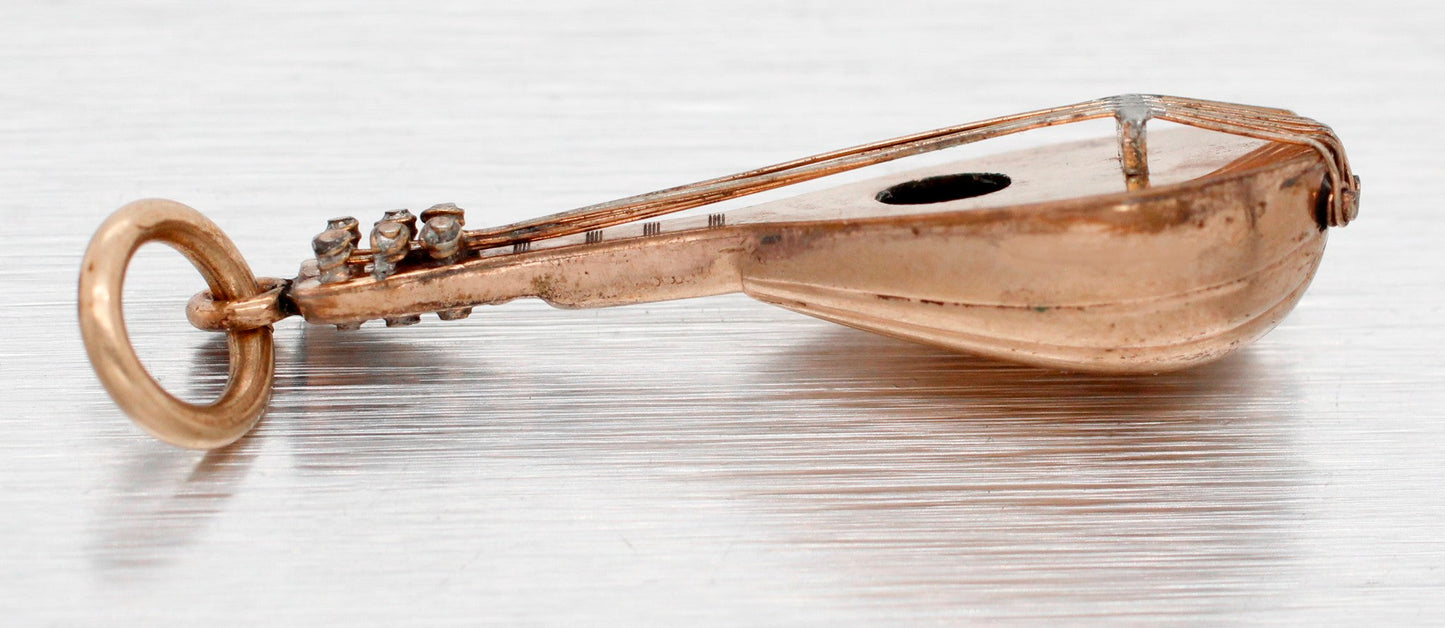 Vintage Solid 14k Yellow Gold Mandolin Charm - Music Pendant