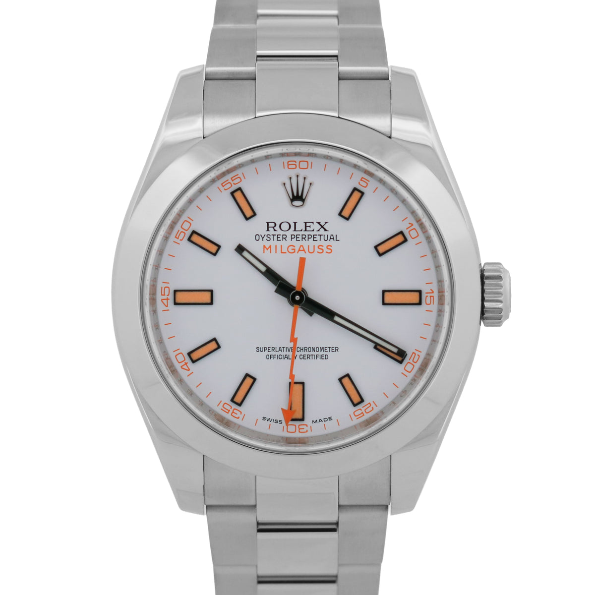 2024 CPO Rolex Milgauss 116400 White Orange Stainless Steel 40mm Watch Papers