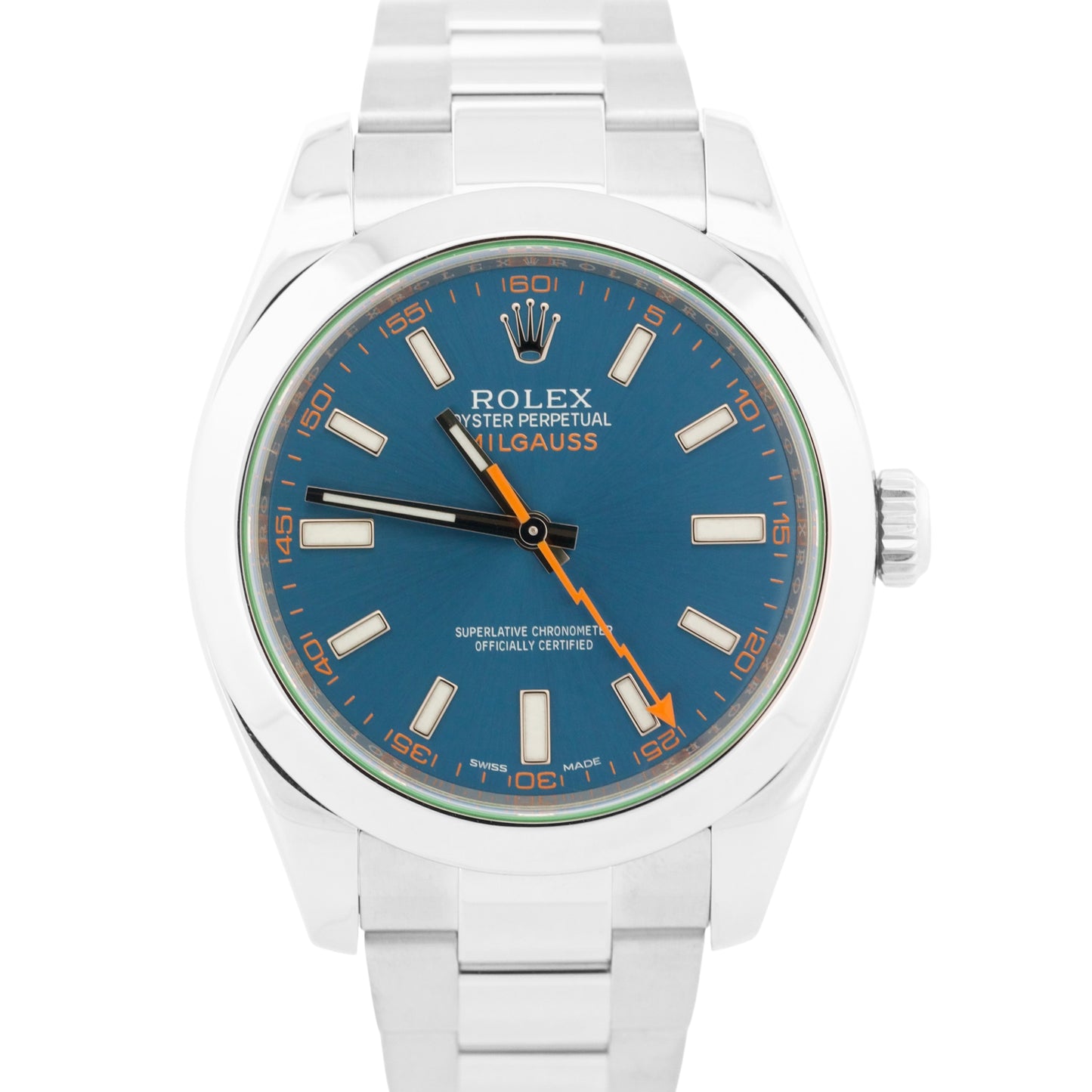 Rolex Milgauss BLUE Green Stainless Steel 40mm RANDOM SERIAL Oyster 116400 GV