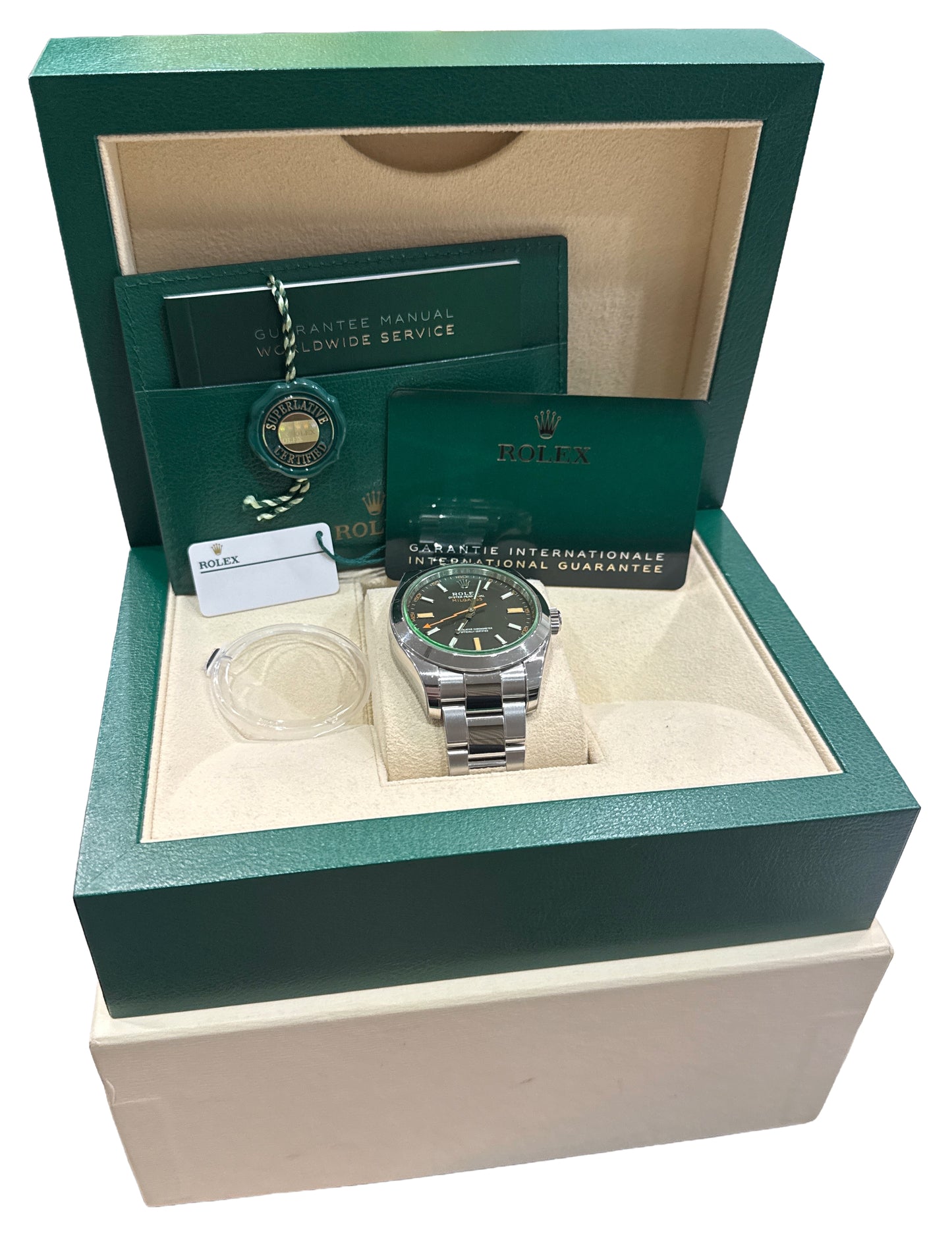 NEW 2021 PAPERS Rolex Milgauss BLACK Green 40mm Stainless Steel 116400 GV BOX