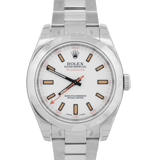 NOS STICKERED PAPERS Rolex Milgauss WHITE 40mm Stainless Steel 116400 Watch BOX