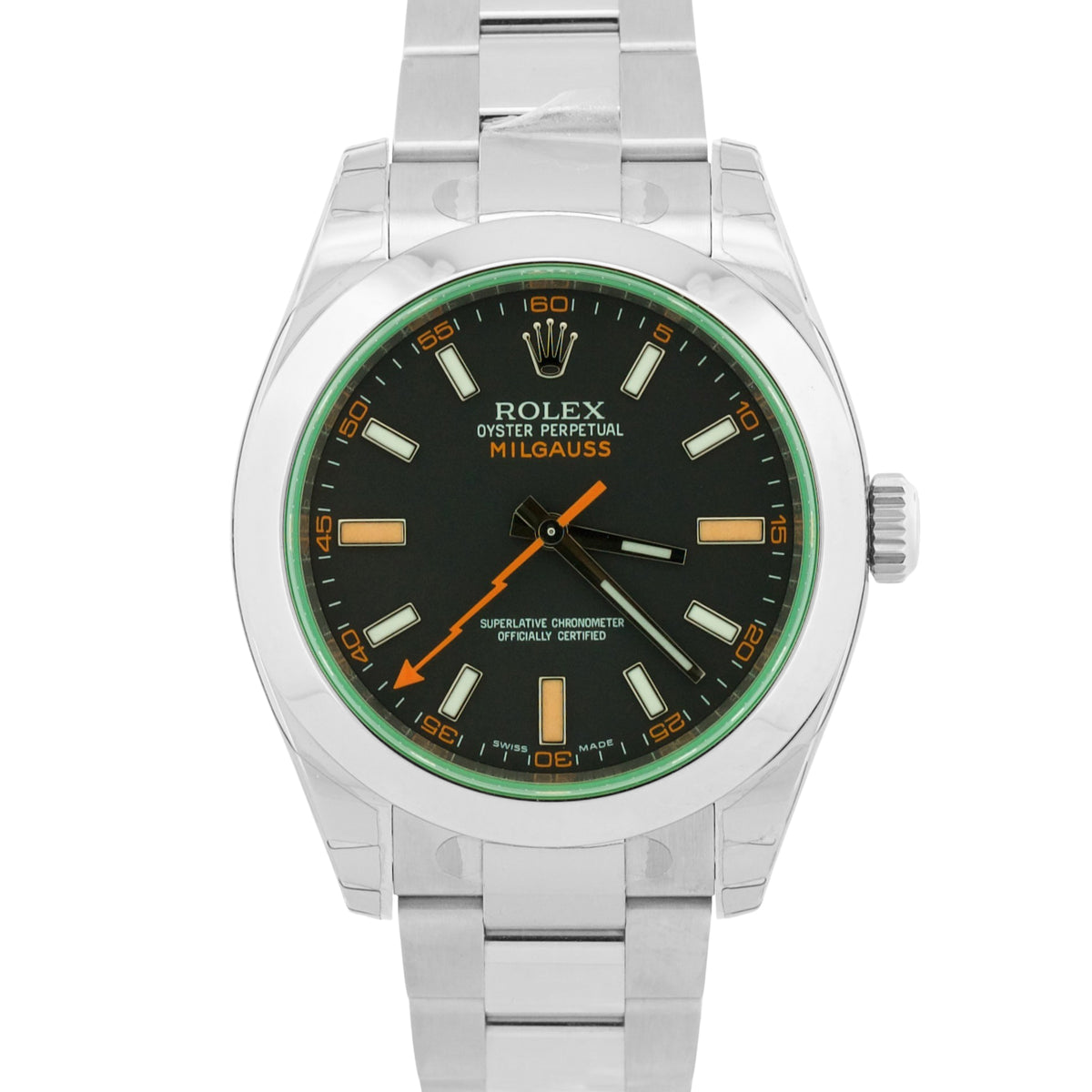 New Stickered 2010 Rolex Milgauss 116400 GV Black Green 40mm Steel Box Papers