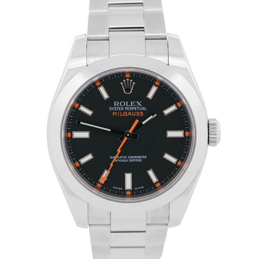 Rolex Milgauss BLACK Orange Stainless Steel 40mm 116400 Oyster Automatic Watch