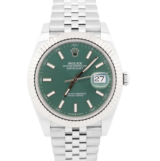2024 PAPERS Rolex DateJust 41 MINT GREEN 18K Gold Steel 41mm JUBILEE 126334 BOX
