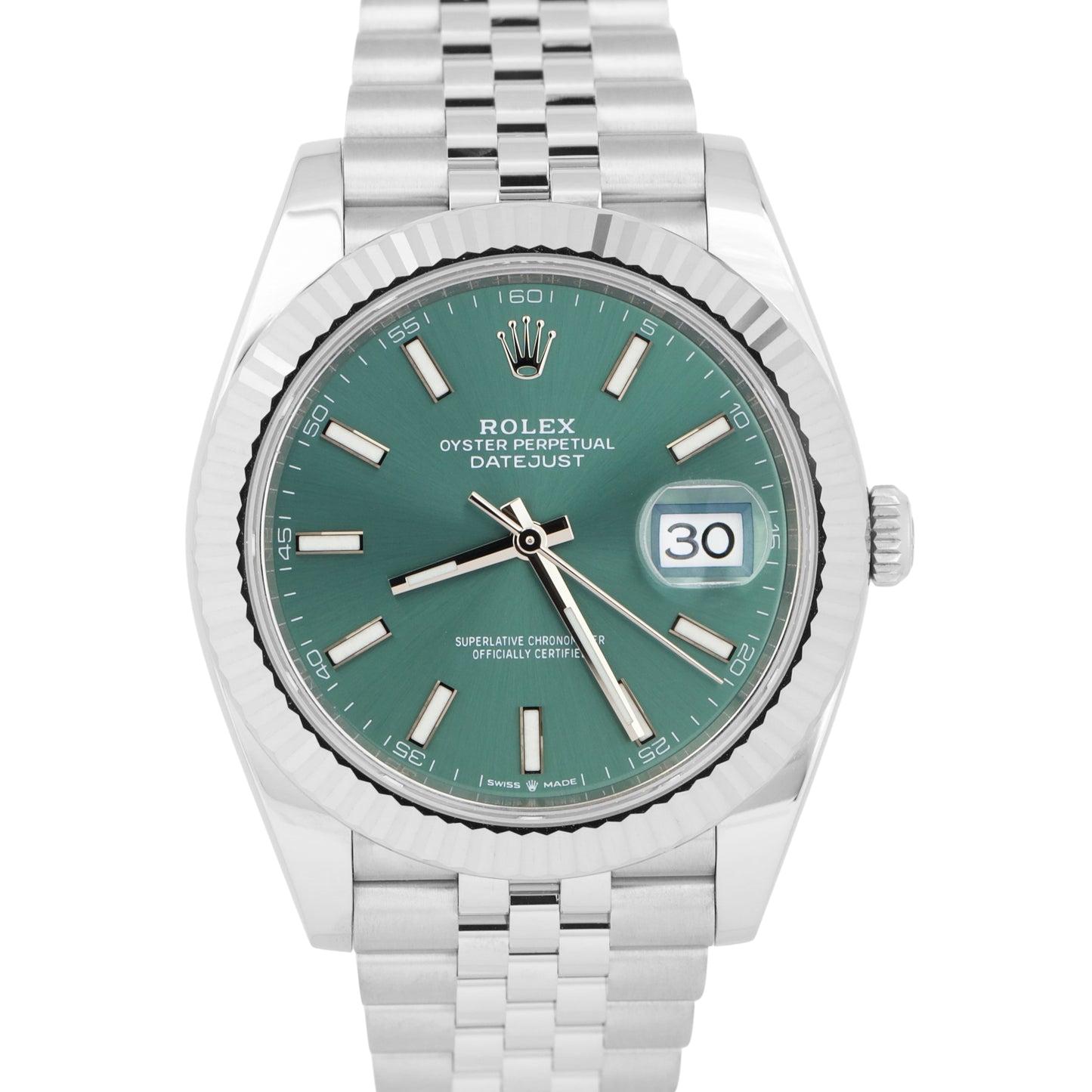 MINT 2024 PAPERS Rolex DateJust 41 Mint Green JUBILEE 41mm Watch 126334 BOX