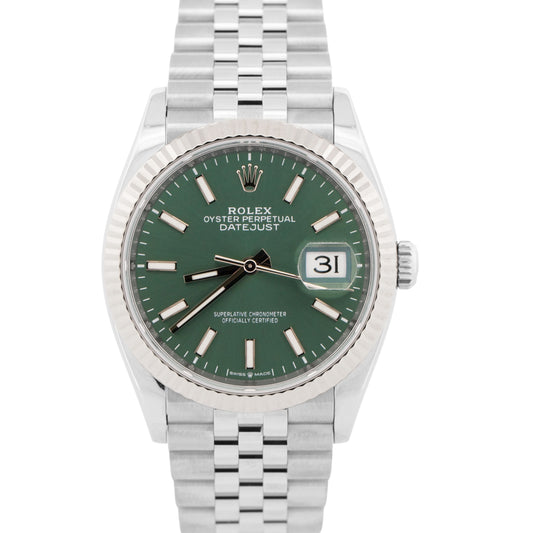 MINT 2024 PAPERS Rolex DateJust 36 MINT GREEN Steel JUBILEE Watch 126234 BOX