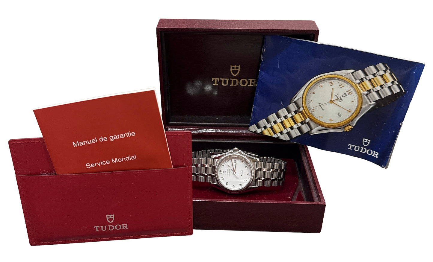 VINTAGE 1969 Tudor Monarch WHITE ARABIC 36mm Stainless Steel Quartz 15630 BOX