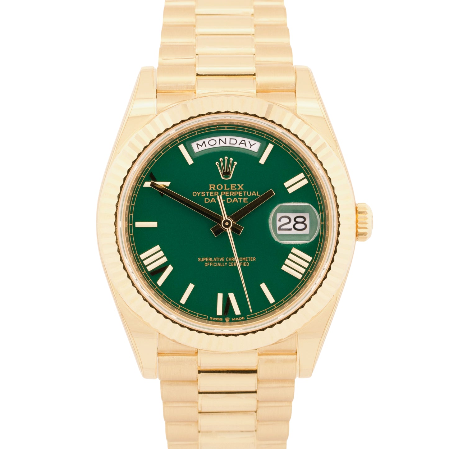 2025 PAPERS Rolex Day-Date President 40mm GREEN ROMAN 18K Yellow Gold 228238 BOX