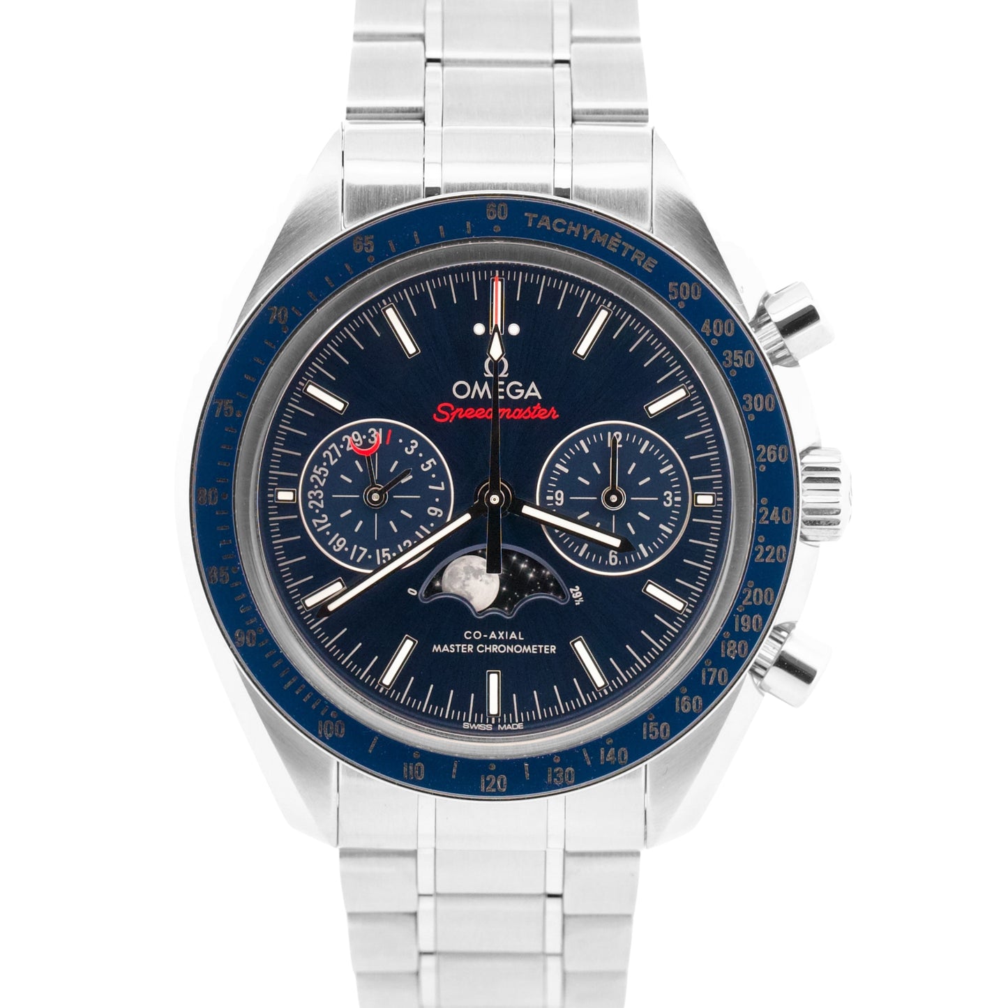 2022 PAPERS Omega Speedmaster Moonphase BLUE Stainless 304.33.44.52.03.001 BOX