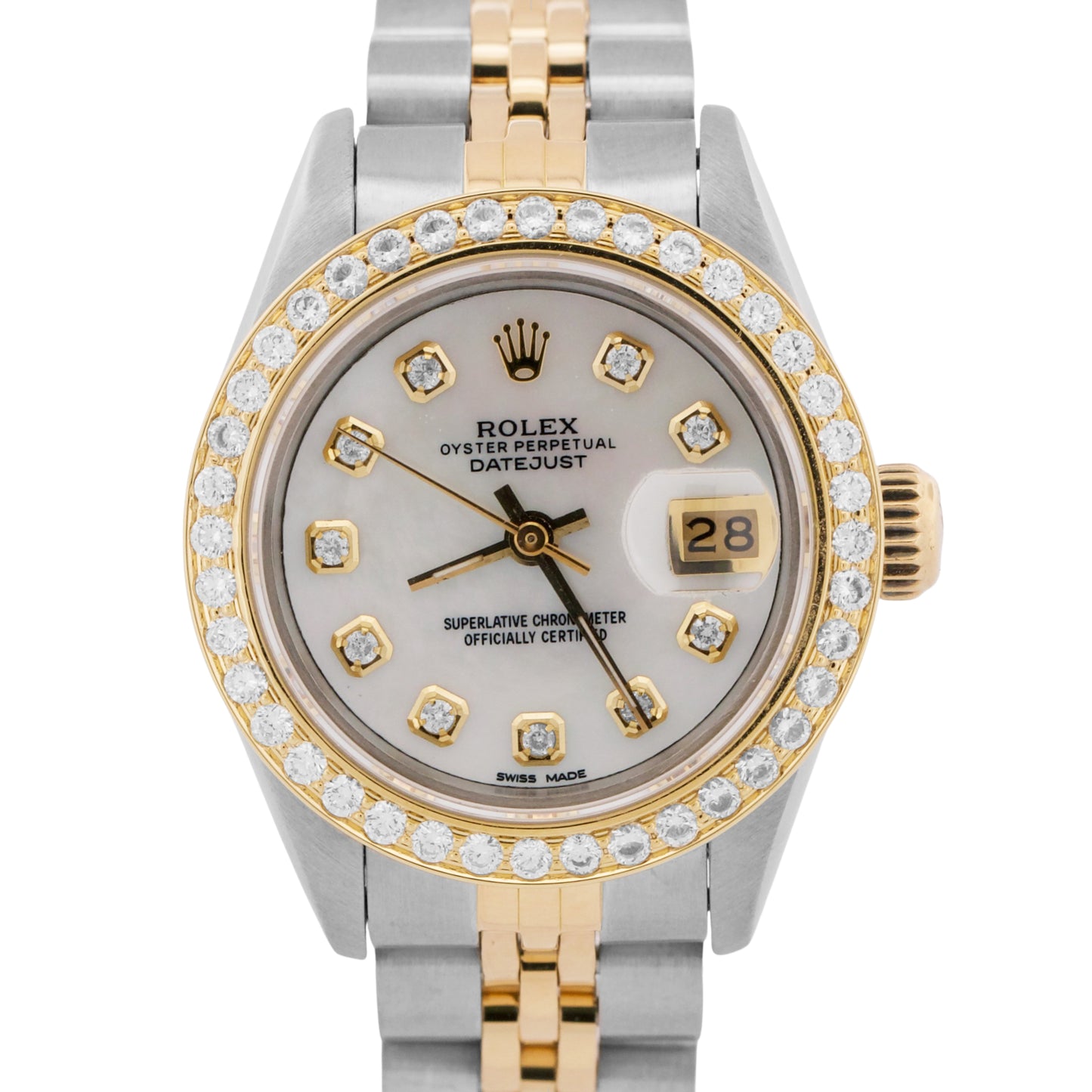 1990 Ladies Rolex DateJust 26mm MOP DIAMOND BEZEL 18K Gold Steel JUBILEE 69173