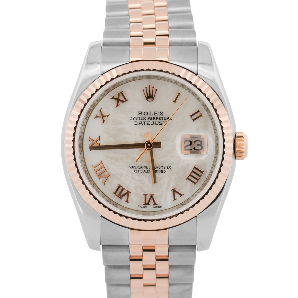 2006 Rolex DateJust 36mm MOP Roman 18K Rose Gold Steel Jubilee 116231 Box Papers