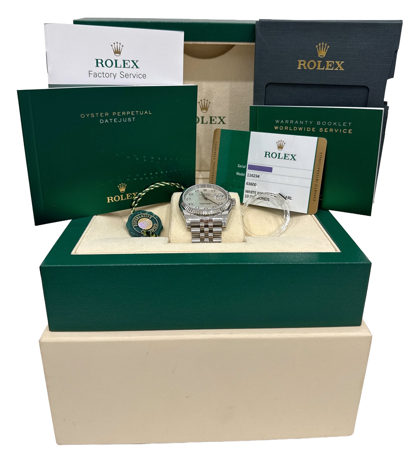 PAPERS Rolex DateJust 36mm FACTORY MOP DIAMOND Steel JUBILEE 18K Gold 116234 BOX
