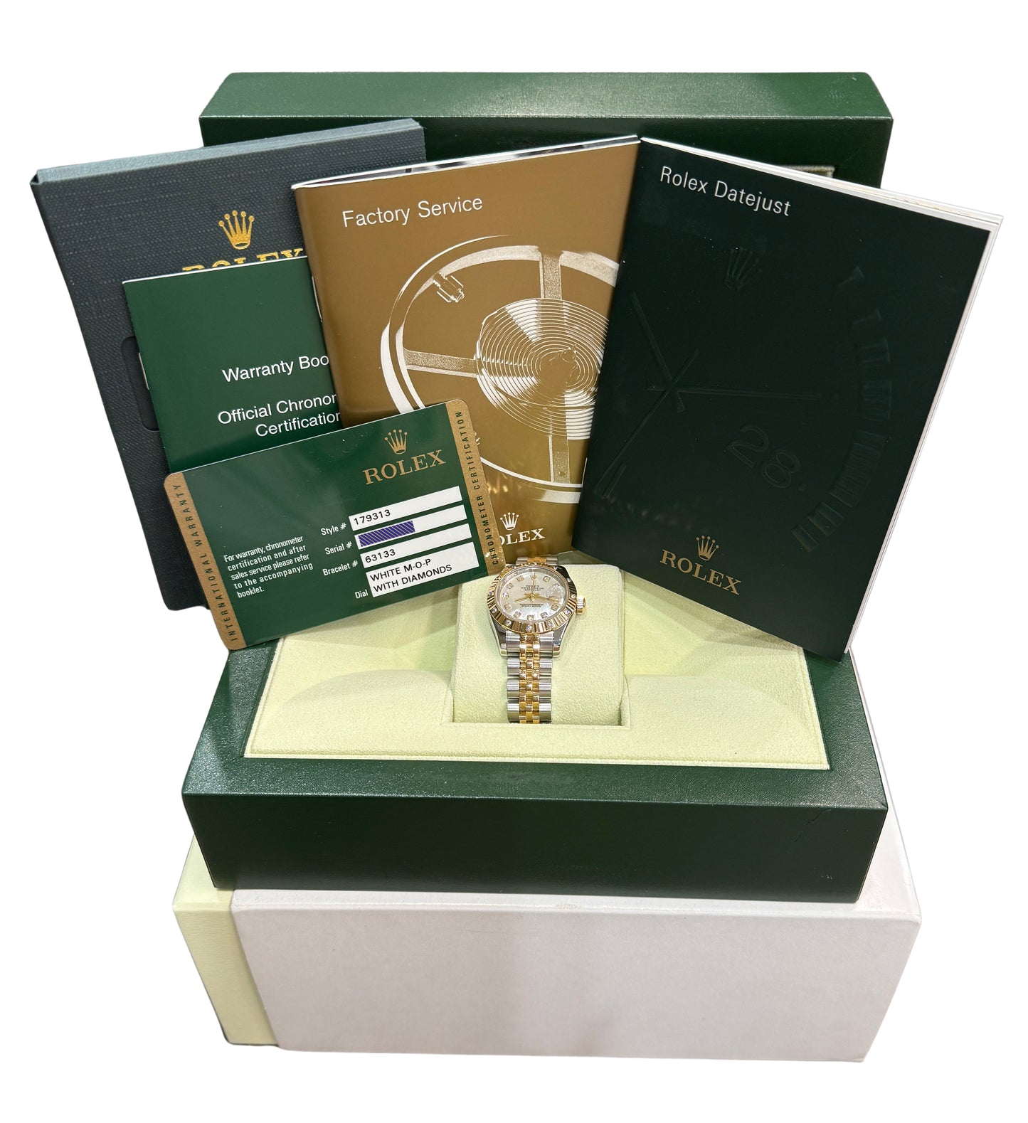 2013 Rolex DateJust 179313 MOP Diamond 18K Gold Steel Jubilee 26mm Box Papers