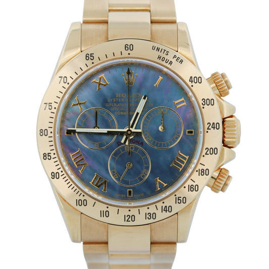 Rolex Daytona 116528 Tahitian Mother of Pearl Roman 18K Yellow Gold 40mm Watch