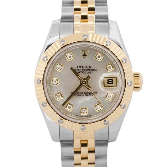 2013 Rolex DateJust 179313 MOP Diamond 18K Gold Steel Jubilee 26mm Box Papers