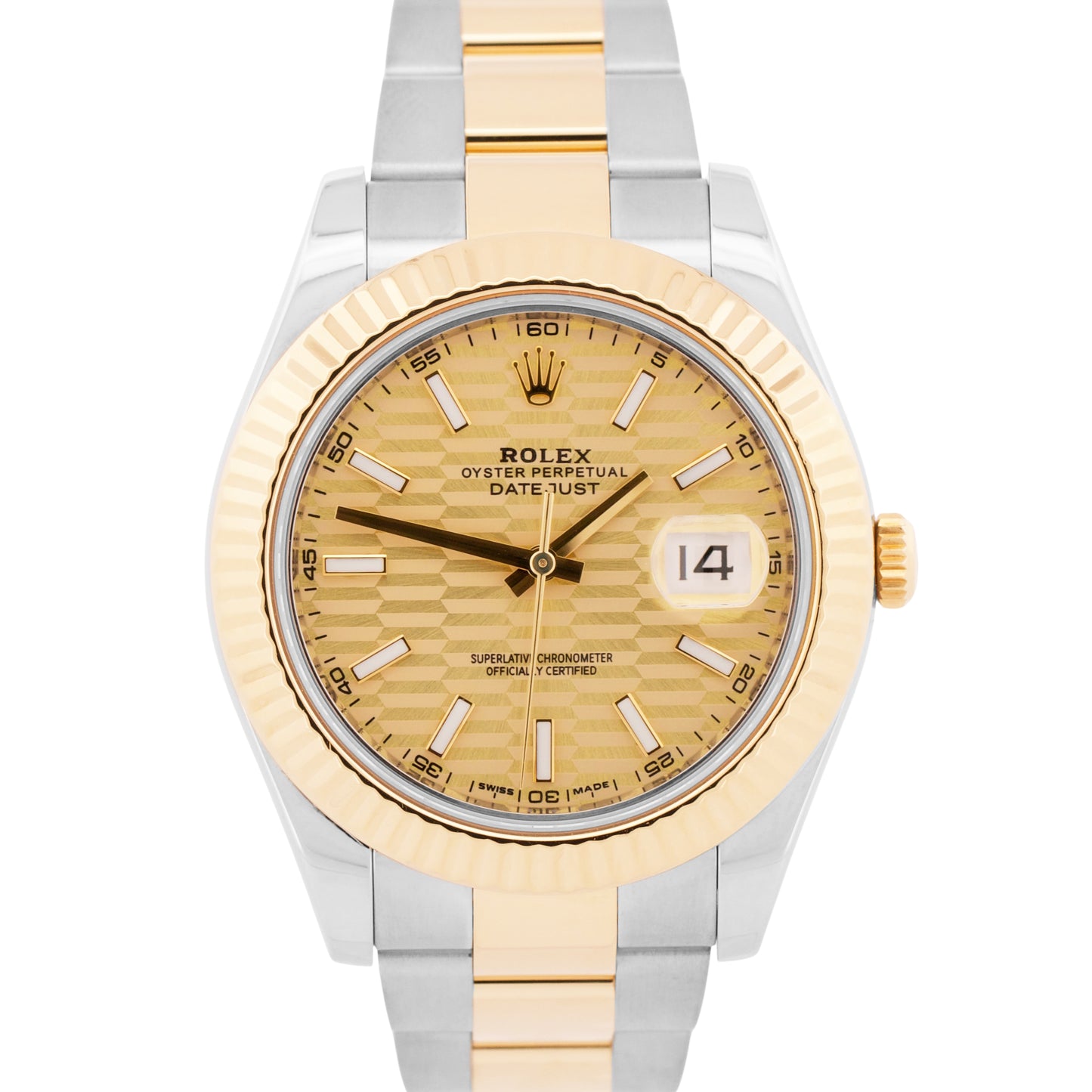PAPERS Rolex Datejust II CHAMPAGNE MOTIF 18K Gold Steel OYSTER 41mm 116333 BOX